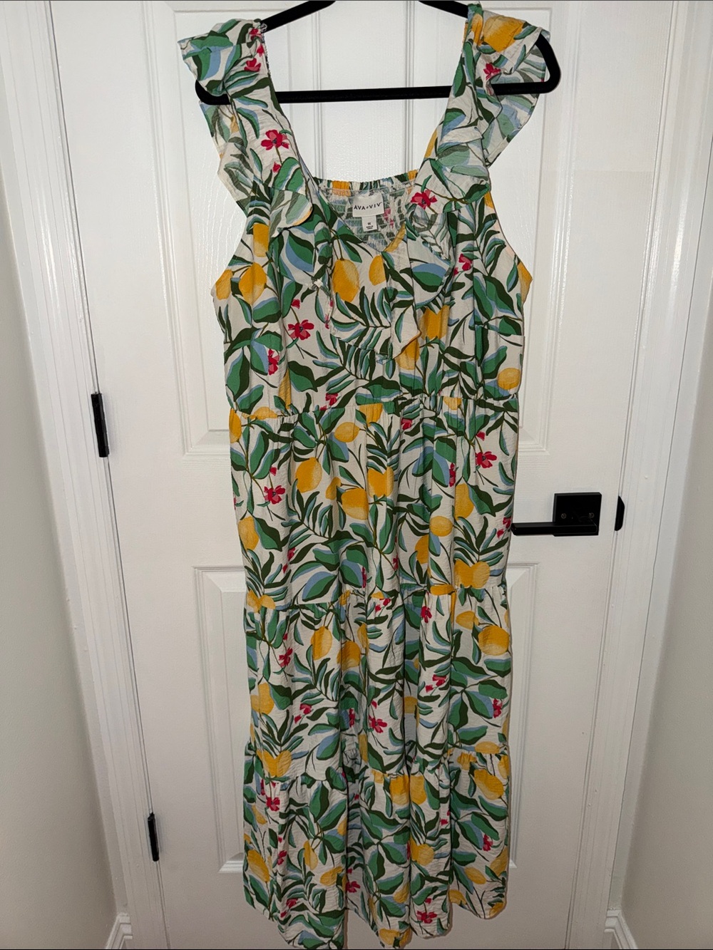 Ava & Viv Lemon Leaf Print Maxi Dress - Yellow, Green, White